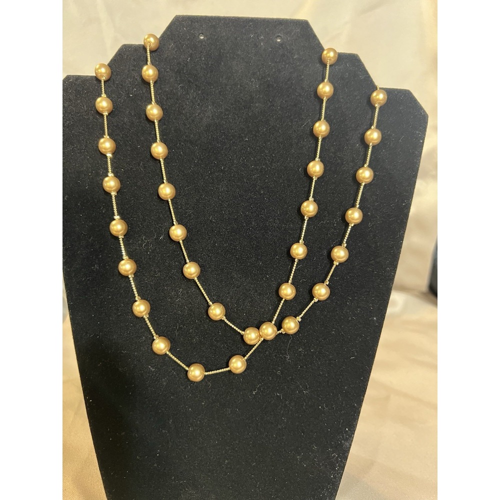 Vintage Monet Gold Faux‎ Pearl Double Stranded Necklace (2328)